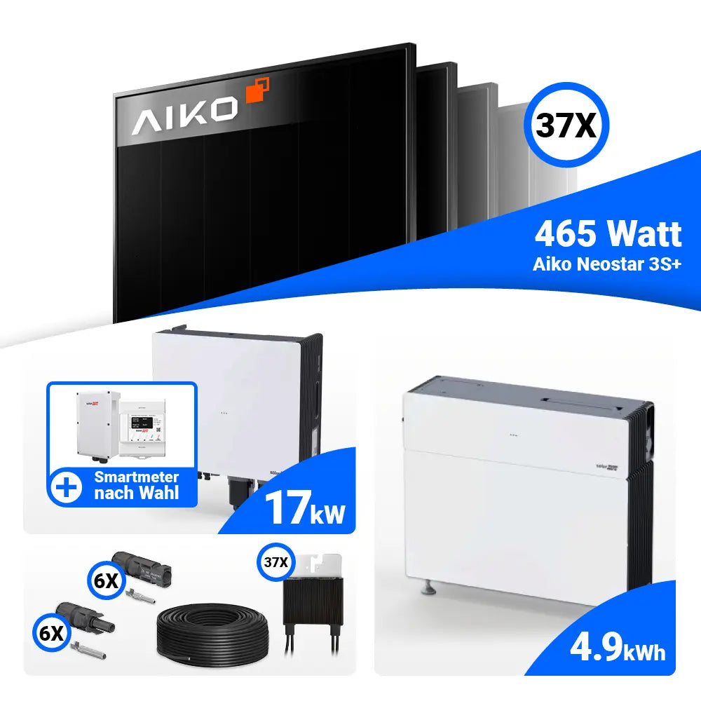 PV Komplettset 17 kWp AIKO 465W Full Black & SolarEdge Nexis Battery Stack 5