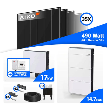 PV Komplettset 17 kWp AIKO 490W Black Frame & SolarEdge Nexis Battery Stack 15