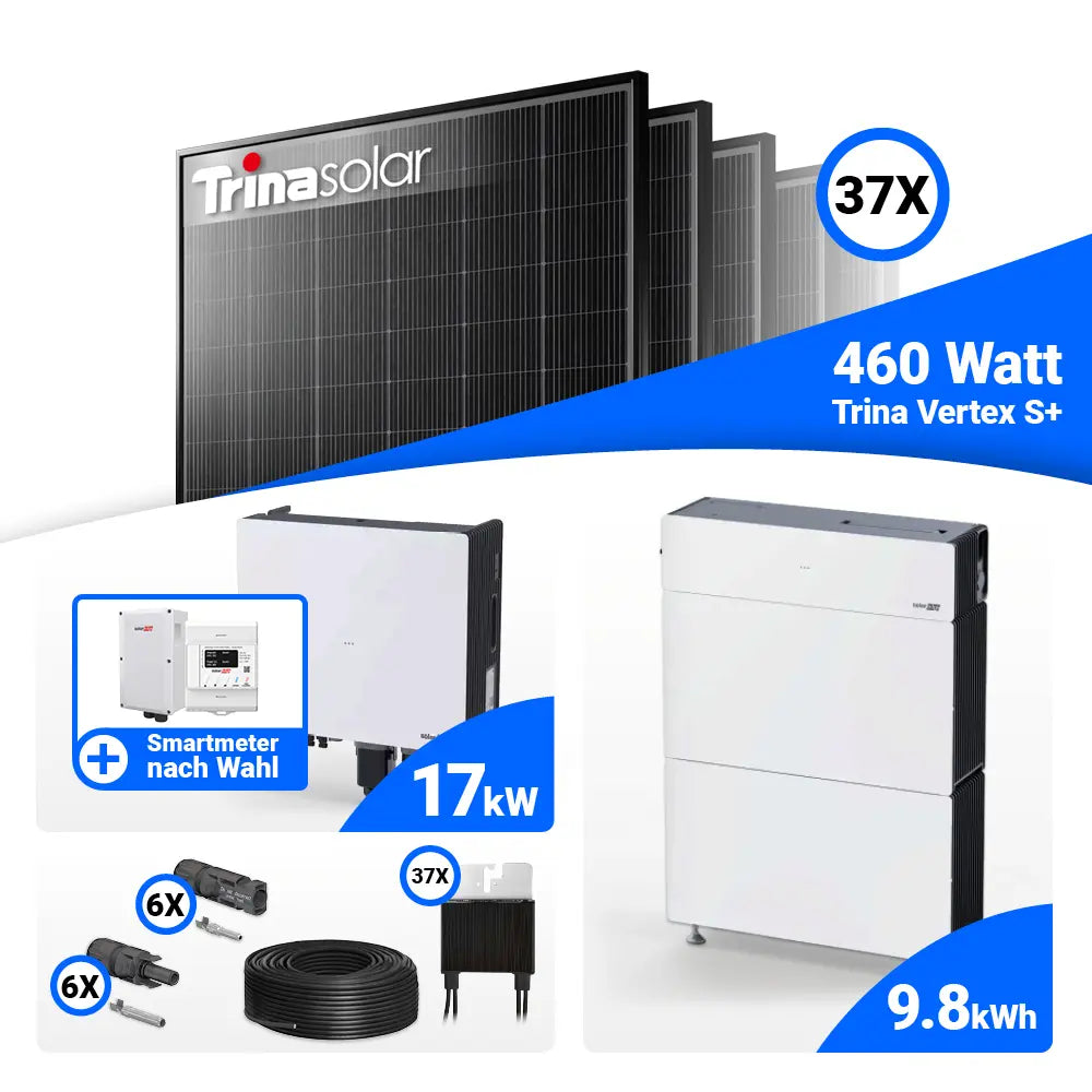 17 kWp PV-Komplettset mit Trina 465W Modulen und Speicher: SolarEdge Nexis Battery Stack 10