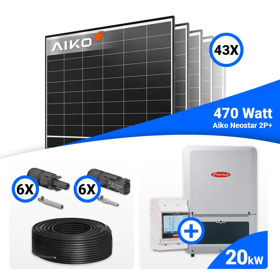PV Komplettset 20 kWp – 43x AIKO 470W Black Frame & Fronius Verto Plus 20.0 mit Speicheroption
