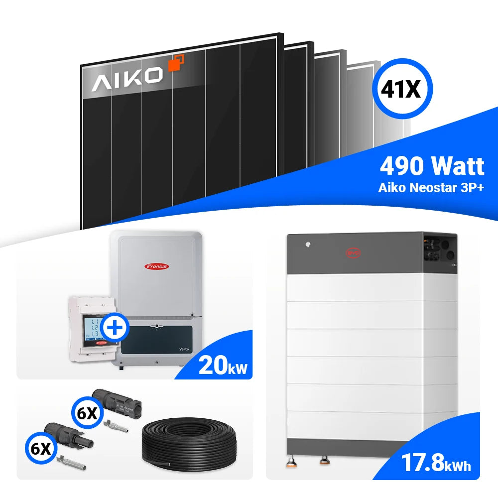 Fronius Verto Plus 20.0 Hybridwechselrichter im 20 kWp PV Komplettsystem mit AIKO Modulen