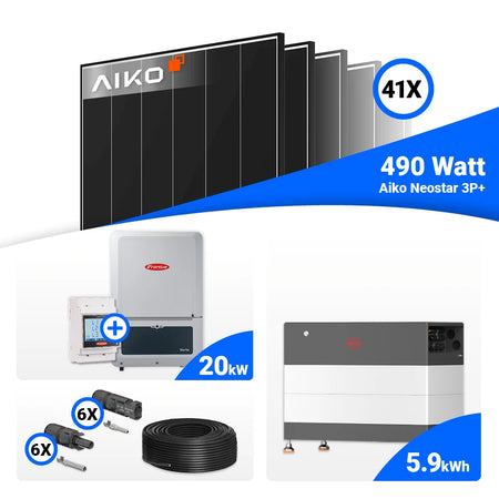 Photovoltaik Set 20 kWp – AIKO 490W Module kombiniert mit Fronius Verto Plus 20.0 Hybridwechselrichter