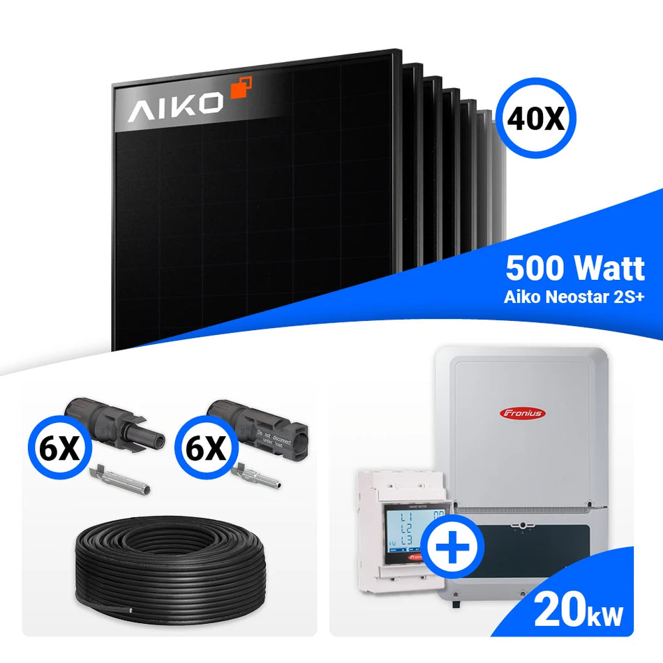 PV Komplettset 20 kWp – 40x AIKO 500W Full Black & Fronius Verto Plus 20.0 mit Speicheroption