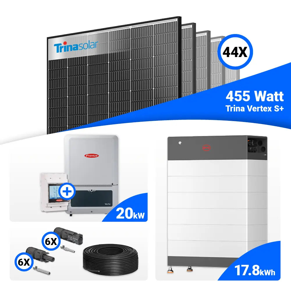 PV Komplettset 20 kWp mit schwarzen Trina 455W Rahmenmodulen und Fronius Verto Plus 20.0