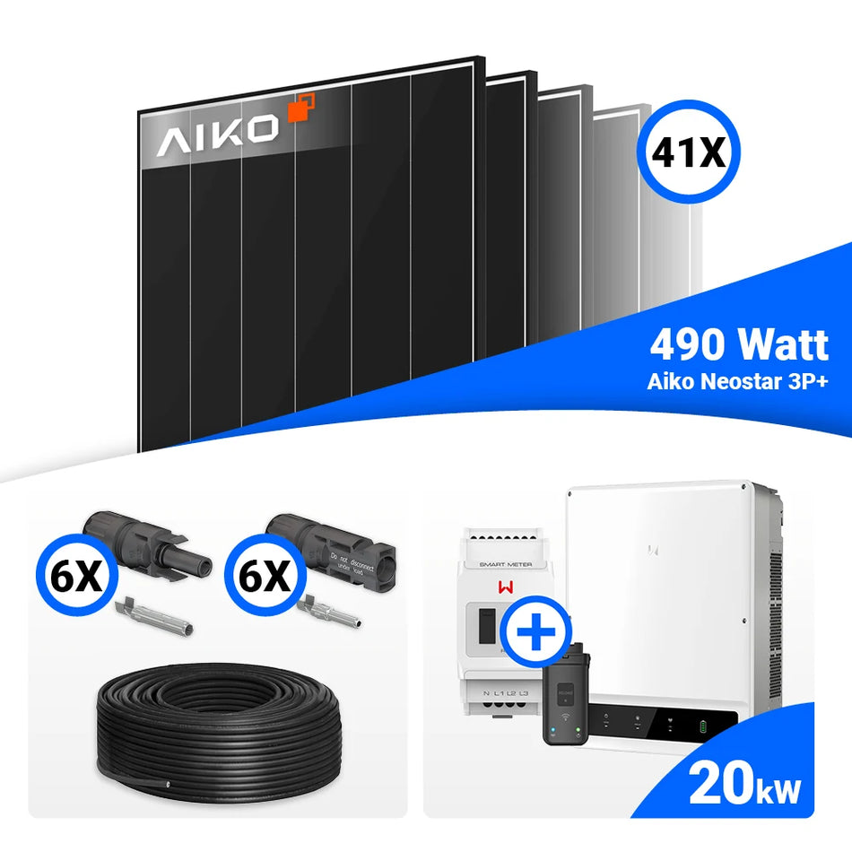 PV Komplettset 20 kWp – 41x AIKO 490W Black Frame & GoodWe GW20K-ET mit Speicheroption