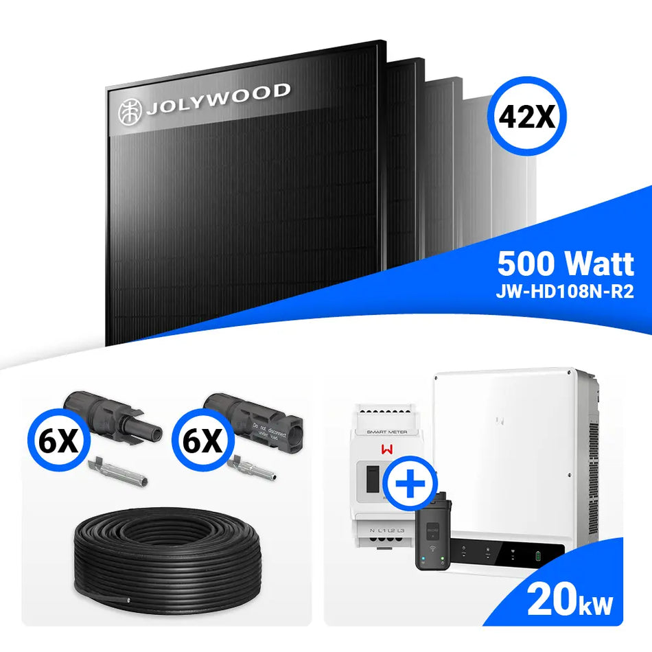 PV Komplettset 20 kWp – 40x Jolywood 500W Full Black & GoodWe GW20K-ET mit Speicheroption