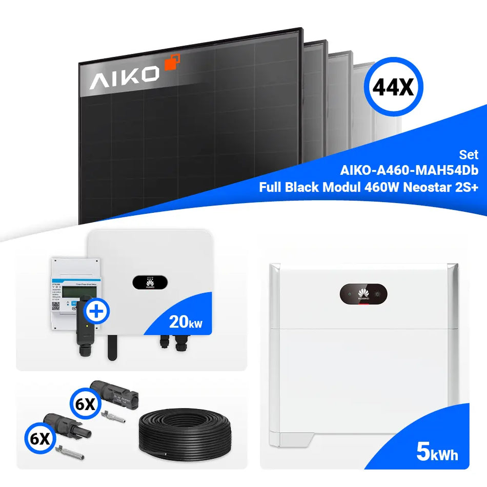 PV Komplettset 20 kWp – 44x Aiko 460W Full Black & Huawei SUN2000-20K-MB0 mit Speicheroption