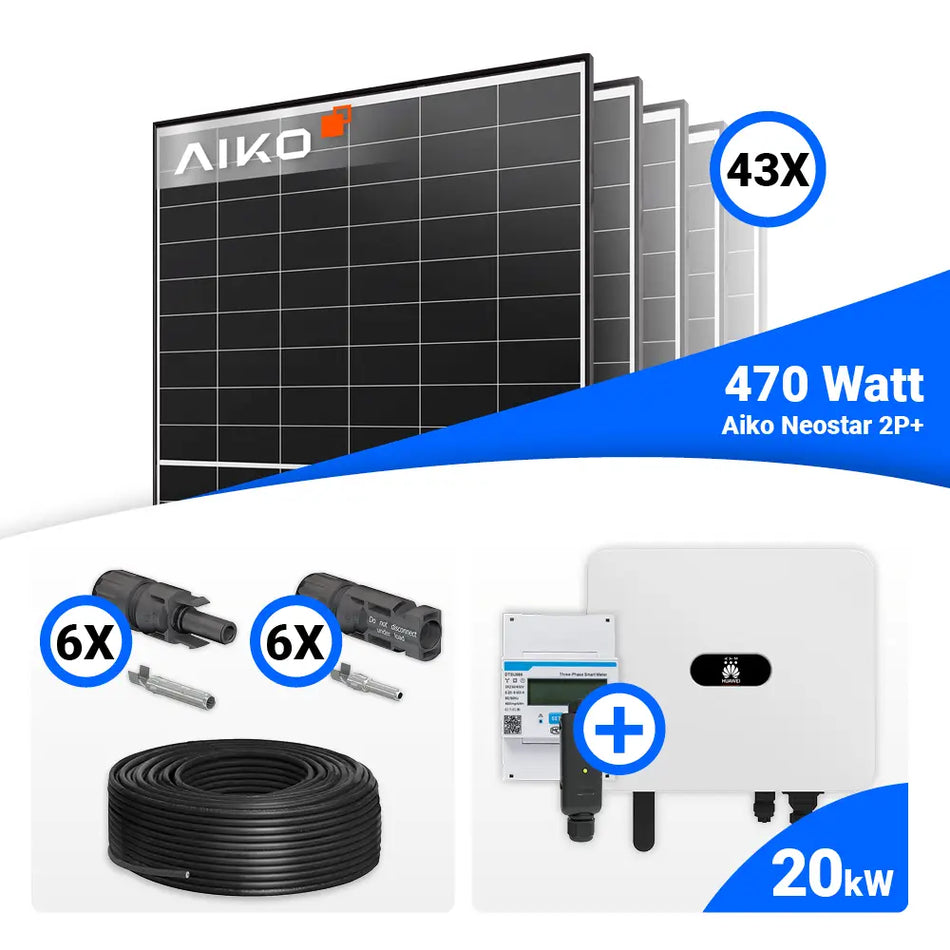 PV Komplettset 20 kWp – 43x AIKO 470W Black Frame & Huawei SUN2000-20K-MB0 mit Speicheroption