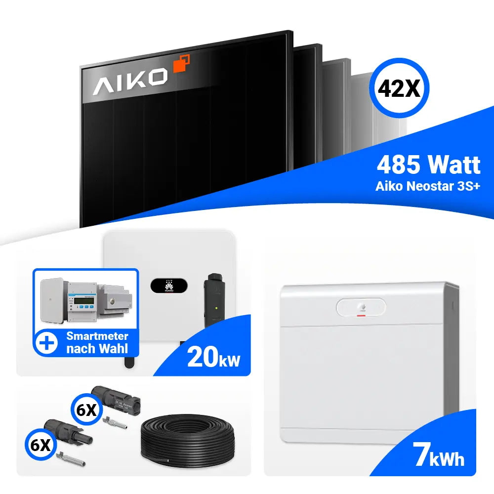 Solaranlage 20 kWp Komplettset mit 42x AIKO 485W Full Black