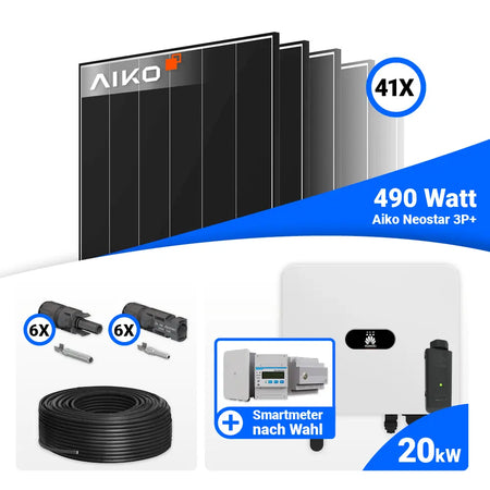 PV Komplettset 20 kWp mit AIKO 490W Black Frame und Huawei SUN2000-20K-MB0