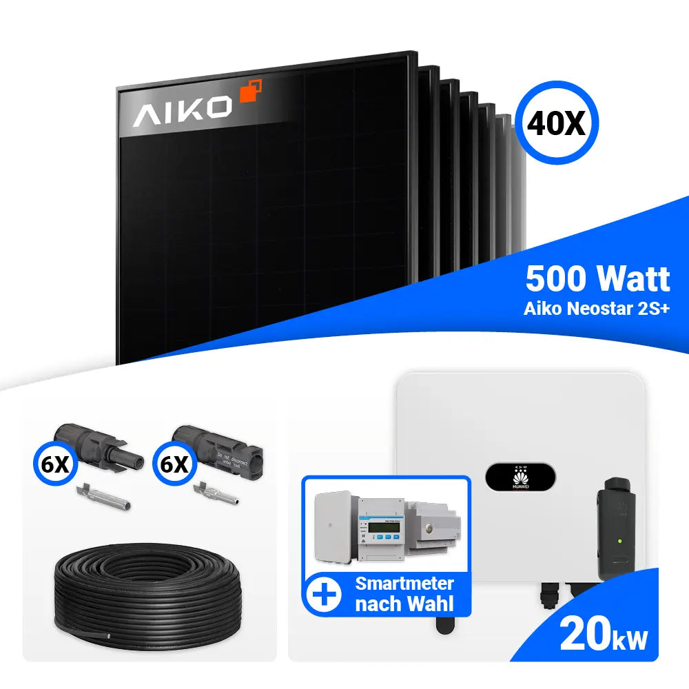 PV Komplettset 20 kWp mit AIKO 500W Full Black und Huawei SUN2000-20K-MB0