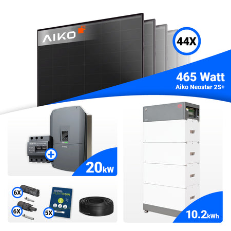 PV-Anlage 20 kWp Set mit 44 AIKO 465W Full Black Solarmodulen und Kostal Plenticore G3 L, batteriebereit