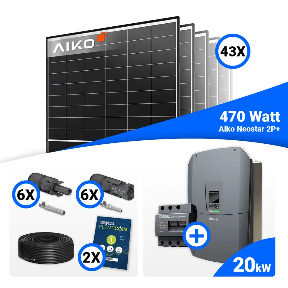 PV Komplettset 20 kWp – 43x AIKO 470W Black Frame & Kostal G3 L Plenticore mit Speicheroption