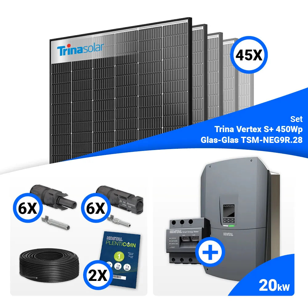 PV Komplettset 20 kWp – 45x Trina 450W Full Black Bifazial & Kostal G3 L Plenticore mit Speicheroption