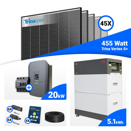 20 kWp Photovoltaik Komplettanlage: 45x Trina 455W Black Frame plus Kostal Plenticore G3 L Hybridwechselrichter