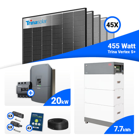 Solaranlage Komplettset 20 kWp mit Trina 455W Black Frame Modulen und Kostal Wechselrichter, erweiterbar um Speicher