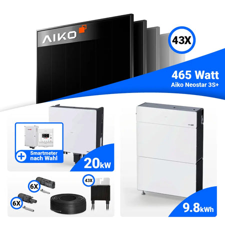 PV Komplettset 20 kWp AIKO 465W Full Black & SolarEdge Nexis Battery Stack 10