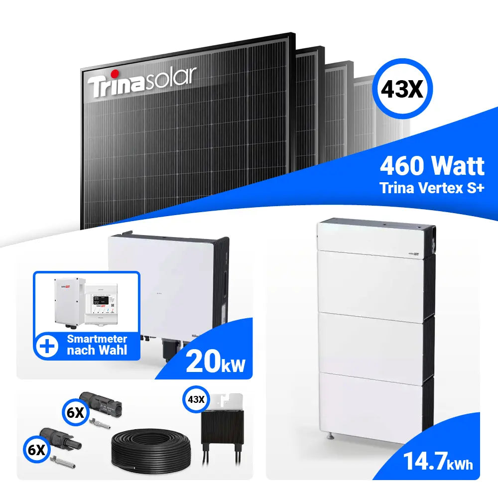 20 kWp PV-Komplettset mit Trina 465W Modulen und Speicher: SolarEdge Nexis Battery Stack 15