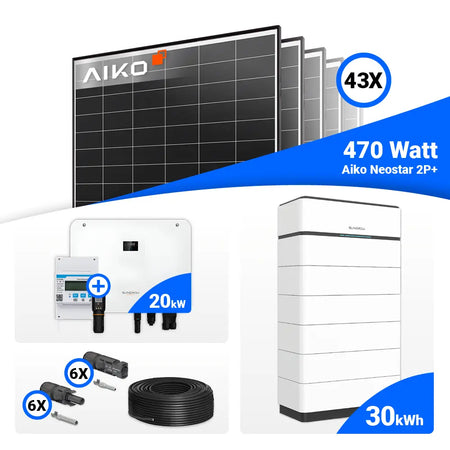 PV-System 20 kWp mit 43 AIKO 470W Modulen und Sungrow SH20T – maximale PV-Leistung.