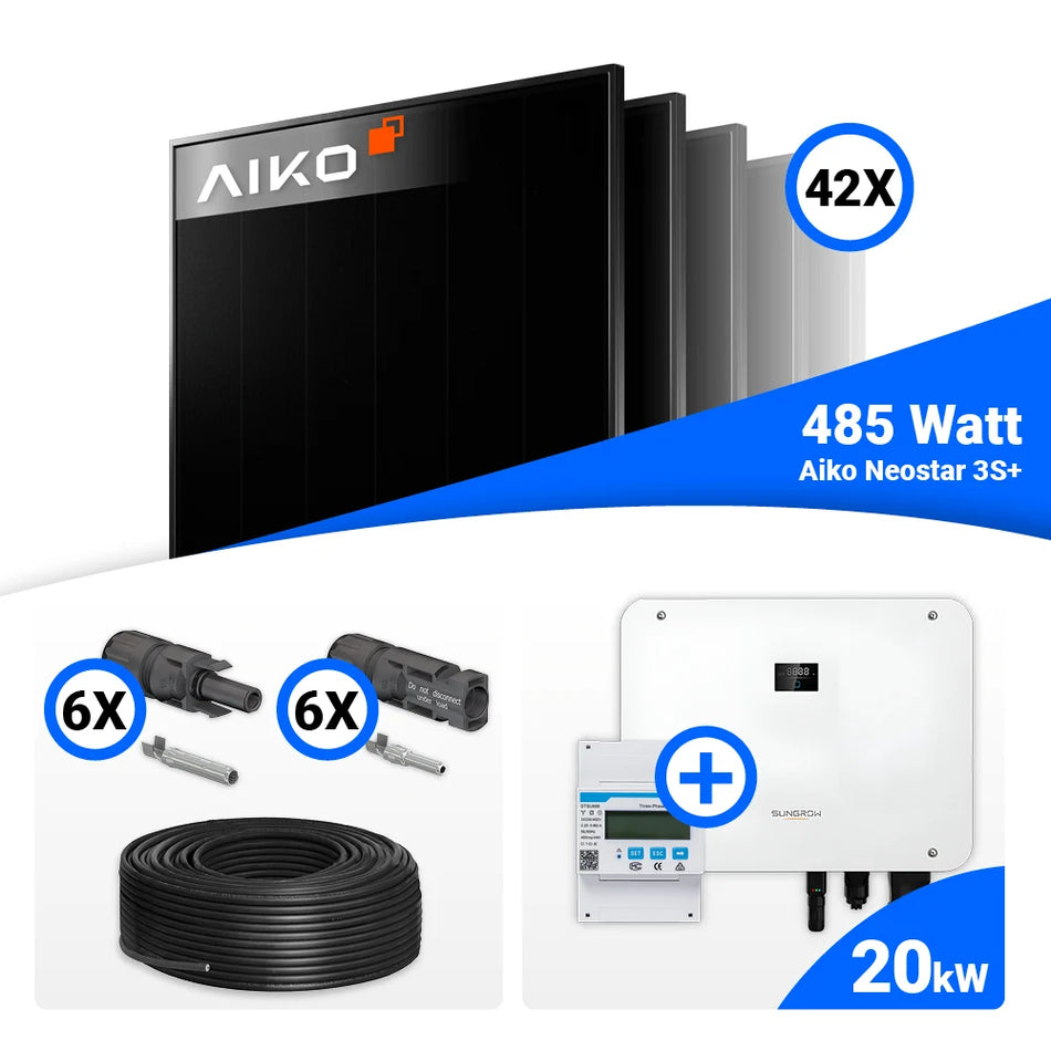 PV Komplettset 20 kWp – 42x AIKO 485W Full Black & Sungrow Hybrid SH20T mit Speicheroption