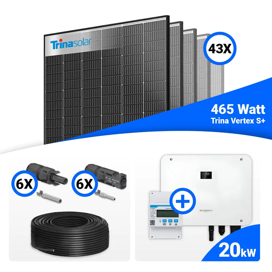 PV Komplettset 20 kWp – 43x Trina 465W Black Frame & Sungrow Hybrid SH20T mit Speicheroption