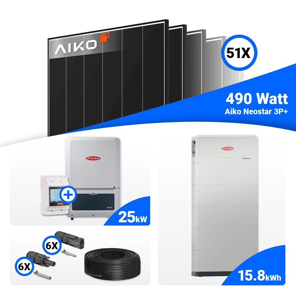 AIKO 490W Module und Fronius Verto Plus Hybridgerät im 25 kWp PV Komplettset