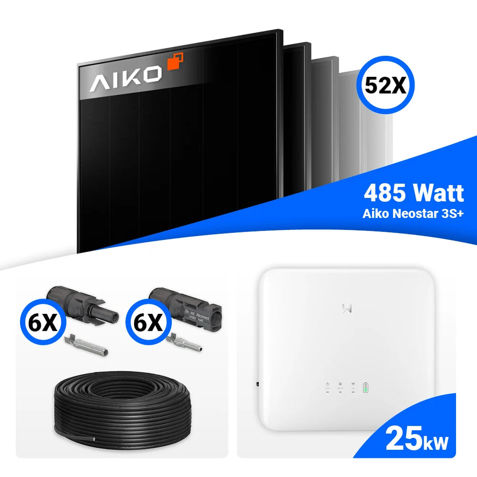 PV Komplettset 25 kWp – 52x AIKO 485W Full Black & GoodWe GW25K-ET mit Speicheroption