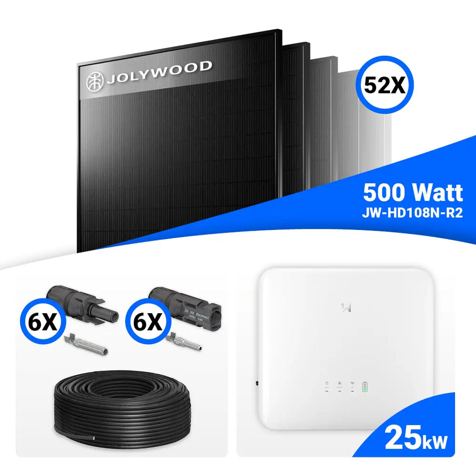 PV Komplettset 25 kWp – 50x Jolywood 500W Full Black & GoodWe GW25K-ET mit Speicheroption