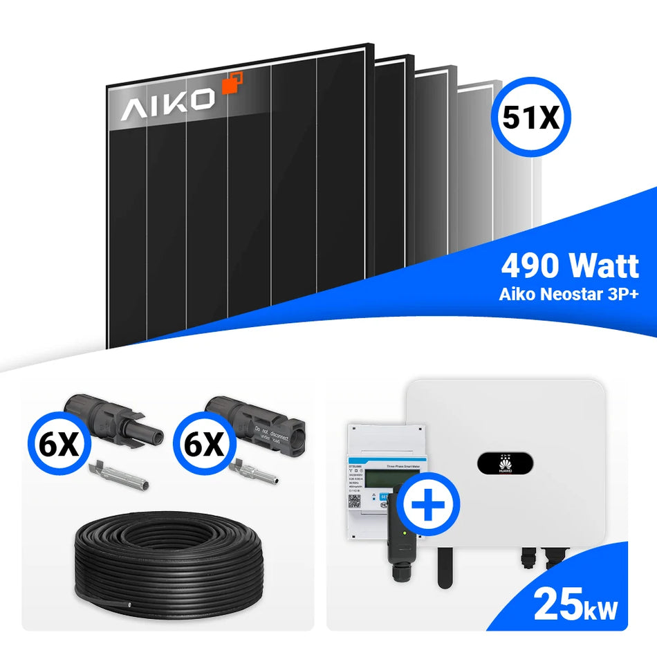 PV Komplettset 25 kWp – 51x AIKO 490W Black Frame  & Huawei SUN2000-25K-MB0 mit Speicheroption