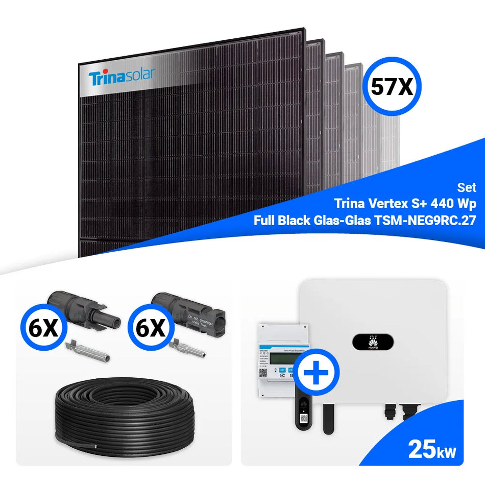 PV Komplettset 25 kWp – 57x Trina 440W Full Black Bifazial & Huawei SUN2000-25K-MB0 mit Speicheroption