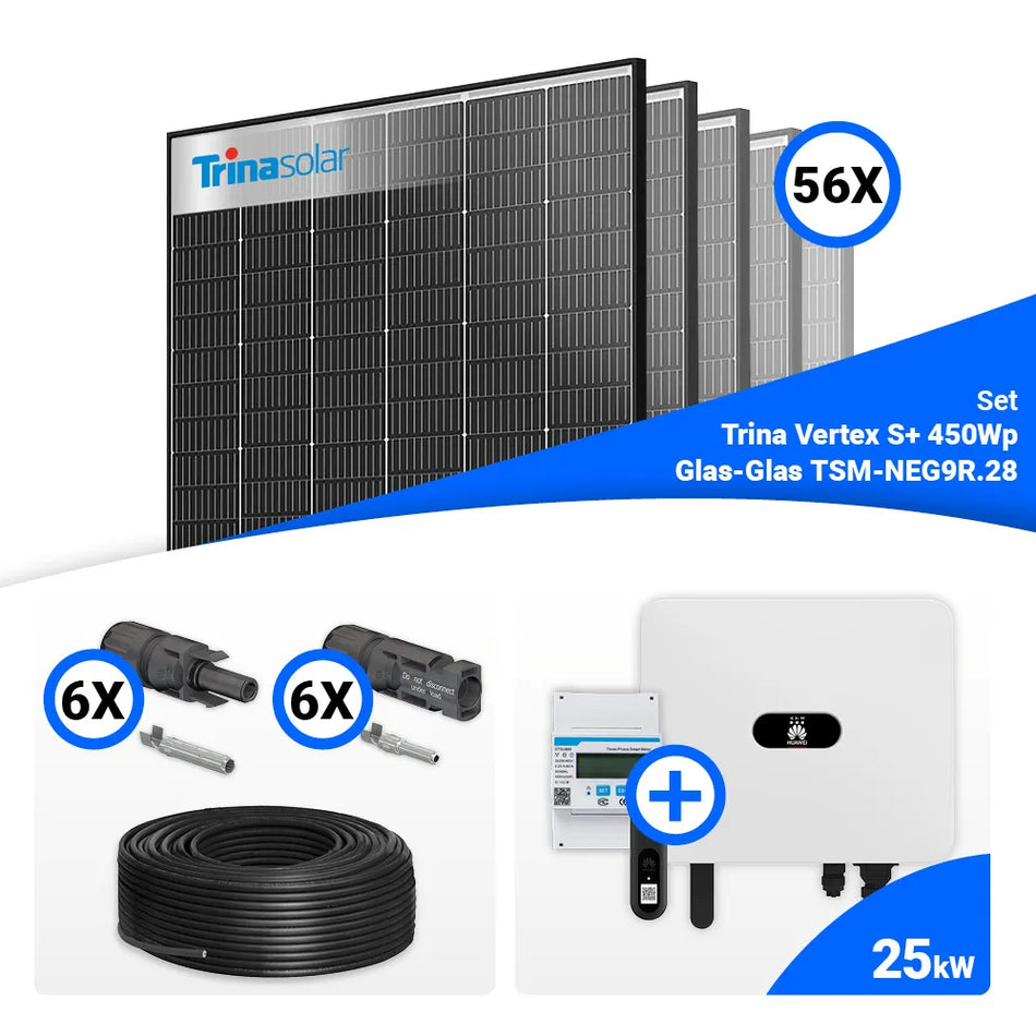 PV Komplettset 25 kWp – 56x Trina 450W Black Frame & Huawei SUN2000-25K-MB0 mit Speicheroption