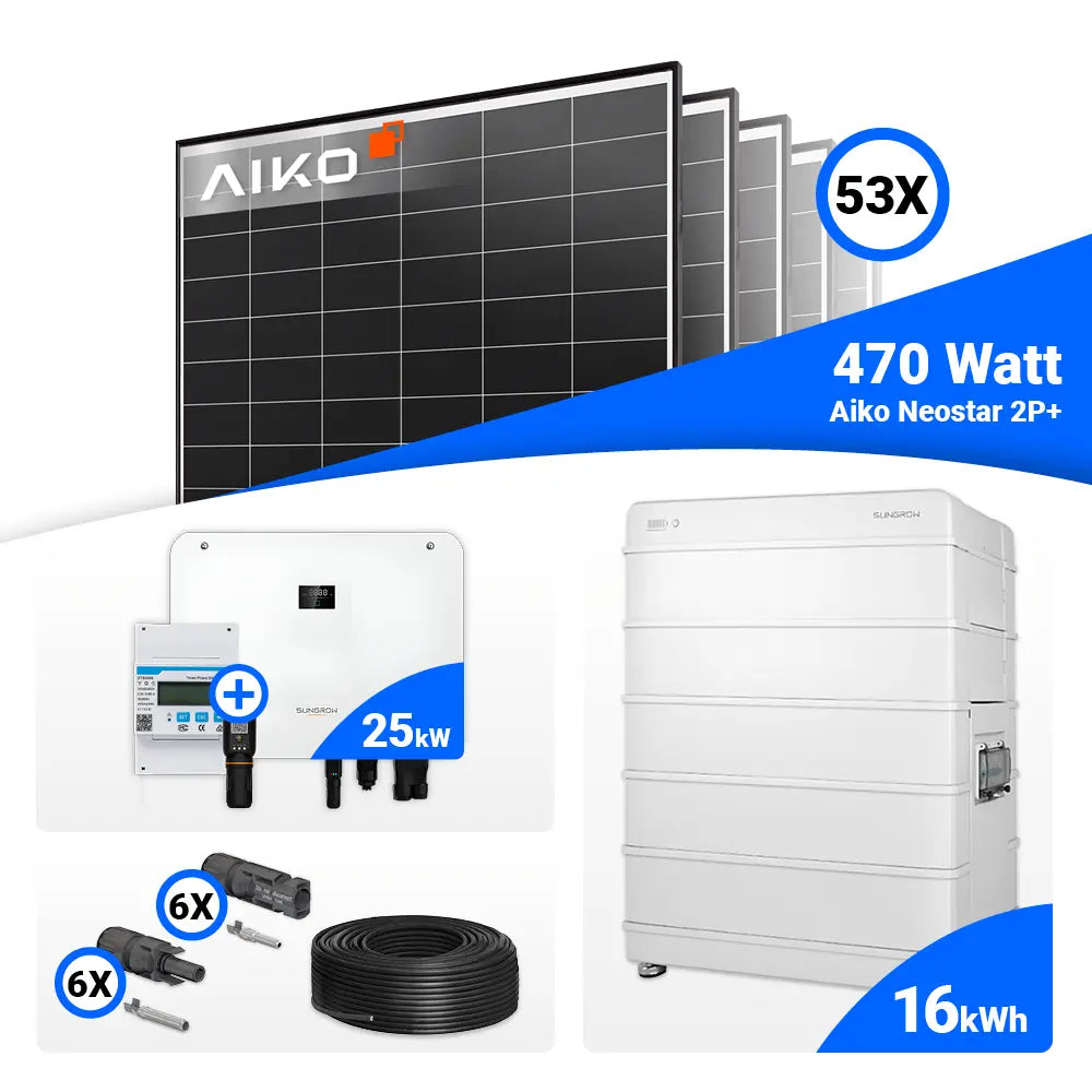 PV-Set 25 kWp mit 53 AIKO 470W Panels und Sungrow SH25T – effiziente PV-Lösung mit Speicheroption.