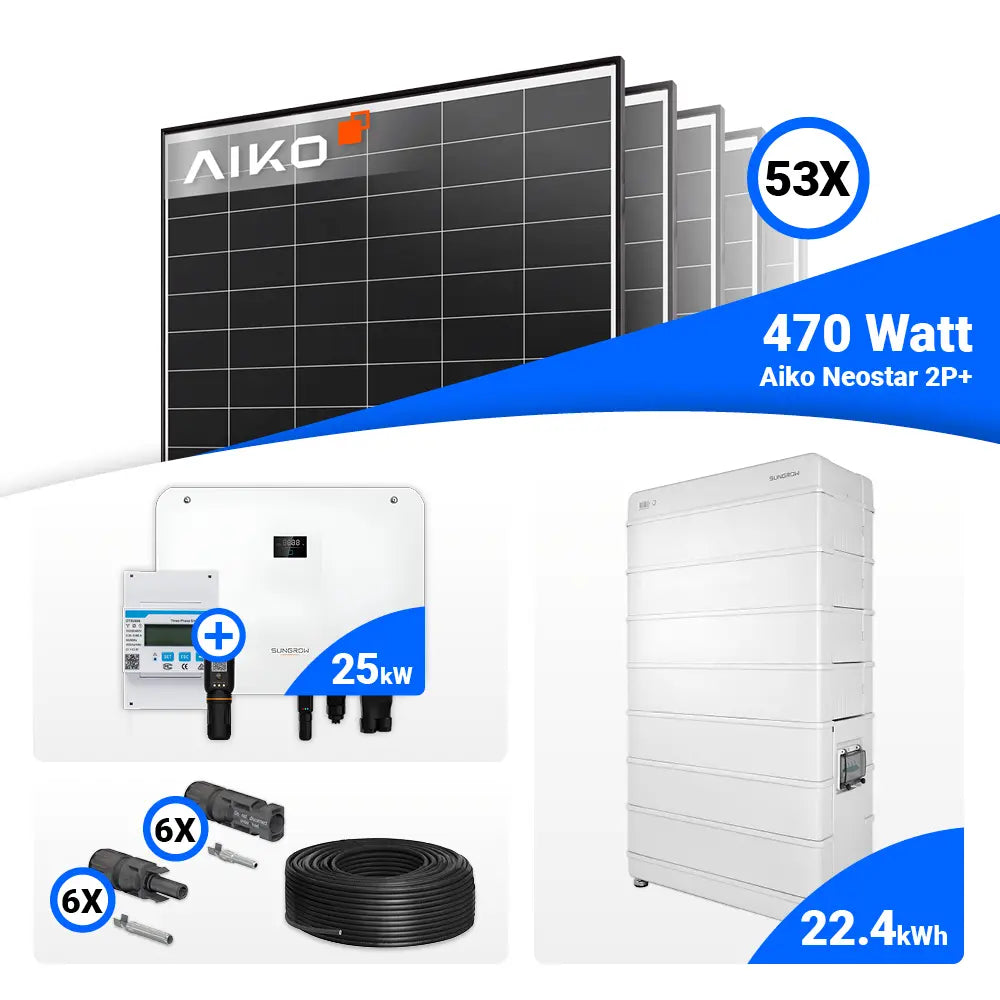 Photovoltaik Komplettset 25 kWp – AIKO 470W Black Frame Module mit Sungrow SH25T.