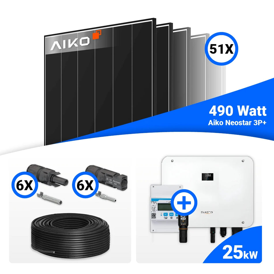 PV Komplettset 25 kWp – 51x AIKO 490W Black Frame & Sungrow Hybrid SH25T mit Speicheroption