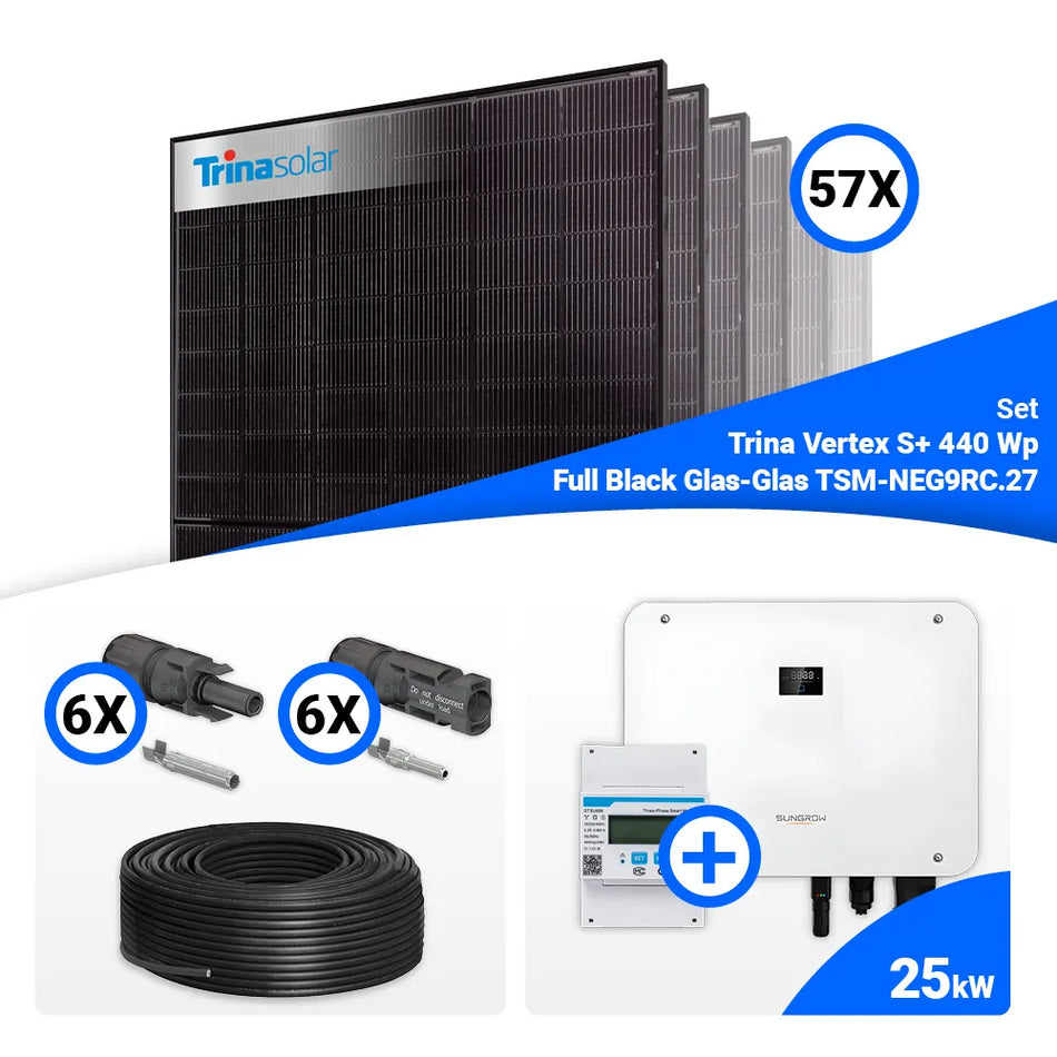 PV Komplettset 25 kWp – 57x Trina 440W Full Black Bifazial & Sungrow Hybrid SH25T mit Speicheroption