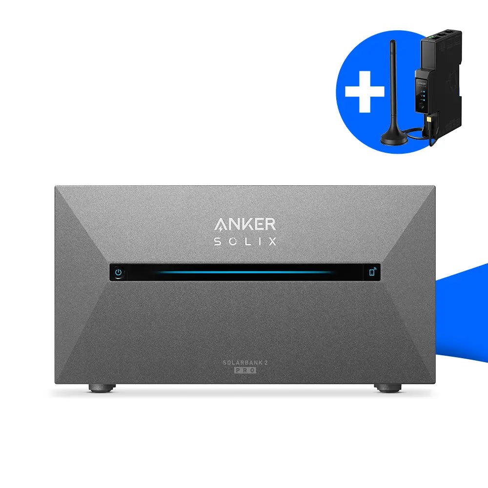 Anker SOLIX Solarbank 2 Pro Stromspeicher mit einem zugehörigen Smart-Meter.