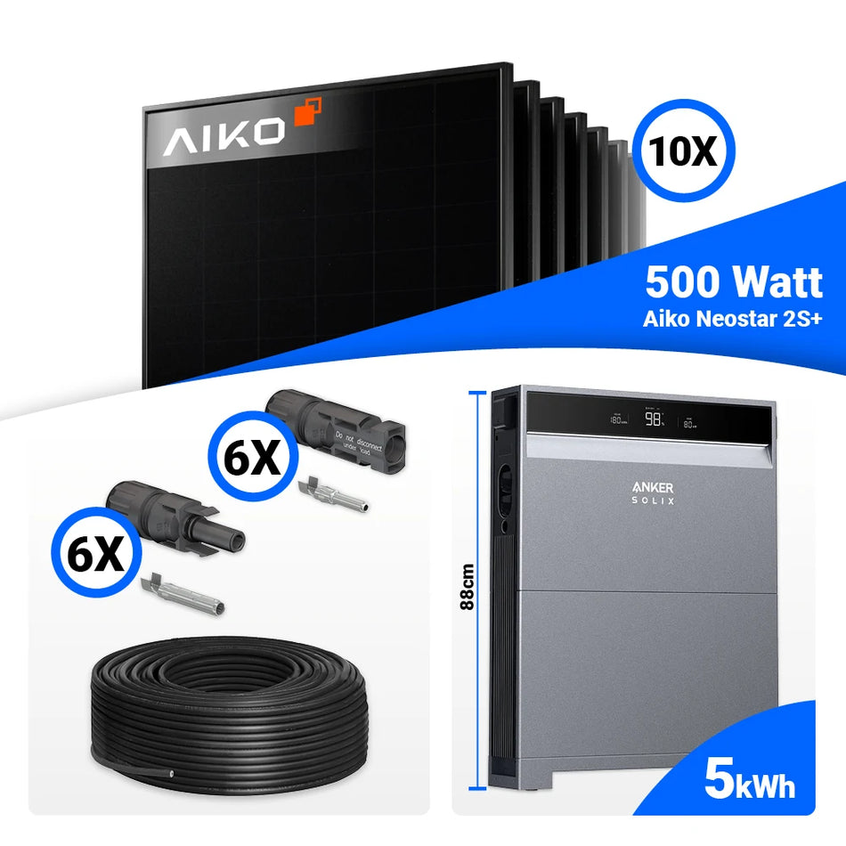 PV Komplettset 5 kWp – 10x AIKO 500W Full Black & Anker X1-H5K-T mit Speicheroption