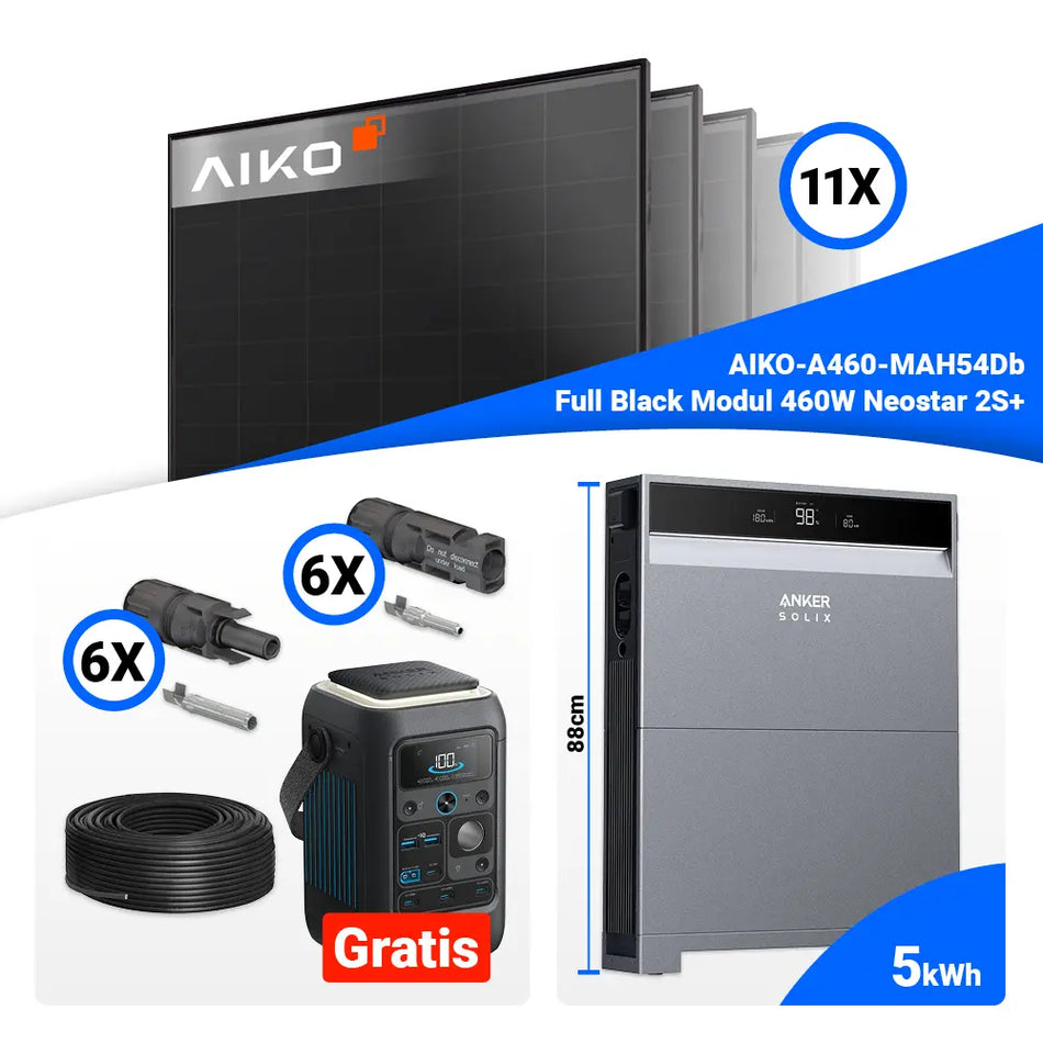PV Komplettset 5 kWp – 11x Aiko 460W Full Black & Anker X1-H5K-T mit Speicheroption