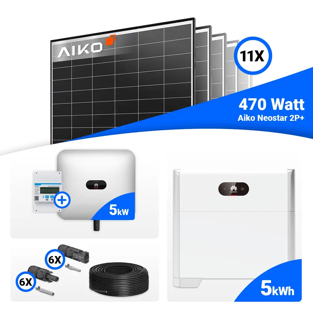 Solaranlage 5 kWp mit AIKO 470W Modulen und Huawei Wechselrichter mit Speicheroption.