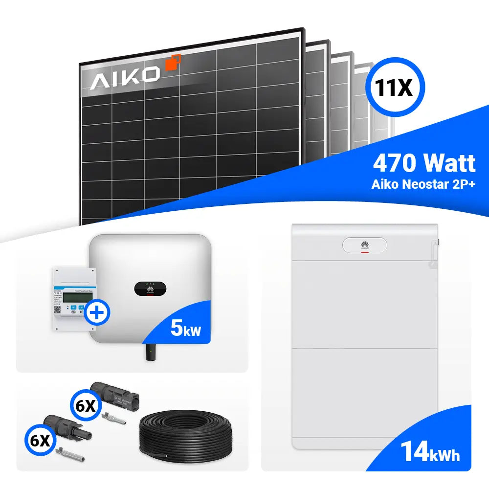 AIKO Full Black Module 470W im 5-kWp Komplettpaket mit Huawei Wechselrichter.