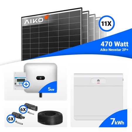 PV-Set 5 kWp inklusive AIKO Modulen und optionaler Huawei Luna2000 Batterie.
