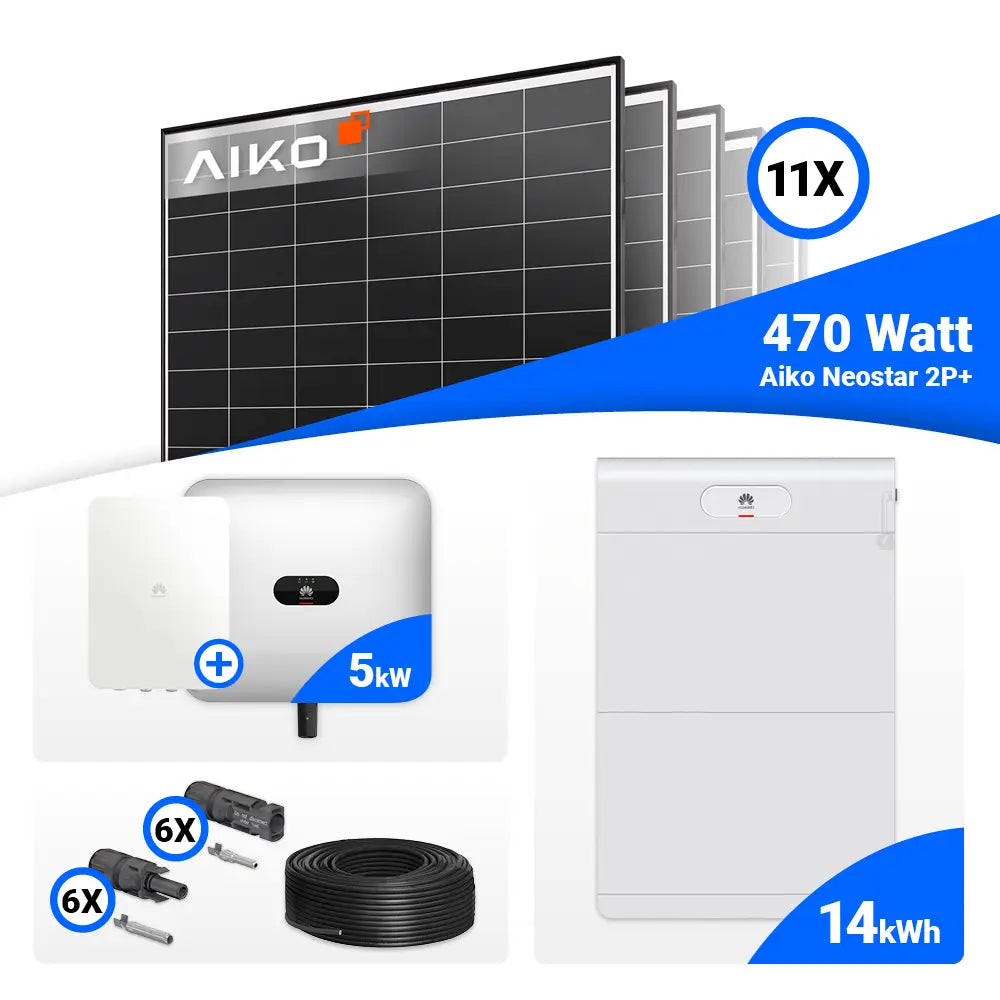 AIKO Black Frame Module im Set kombiniert mit Huawei Luna2000 S1 Speicher.