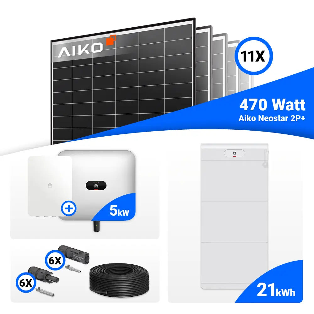 PV-Komplettsystem 5 kWp mit Auswahl zwischen Huawei Luna2000 S0 und S1.