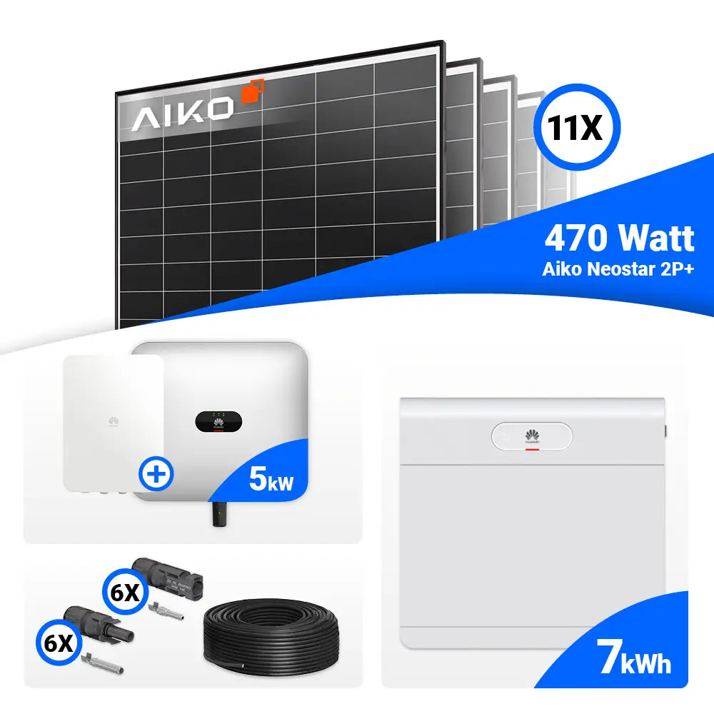 AIKO 470W Modulinstallation mit Huawei Luna2000 S0 Speicherlösung.