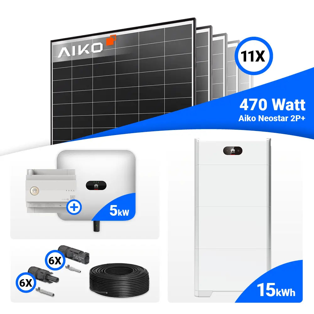 AIKO 470W Solarmodule mit schwarzem Rahmen im Set mit Huawei Wechselrichter.