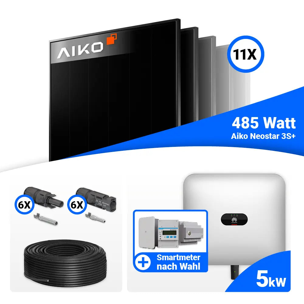 PV Komplettset 5 kWp mit AIKO 485W Full Black und Huawei SUN2000-5KTL-M1