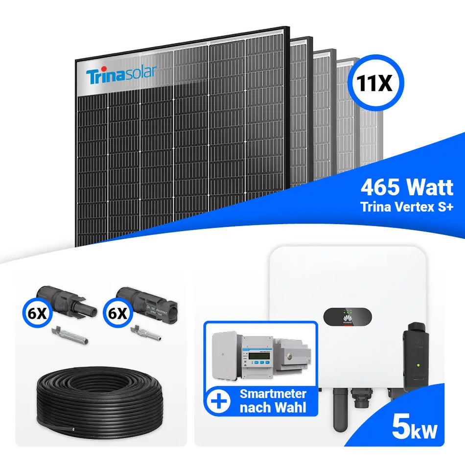 PV Komplettset 5 kWp – 11x Trina 465W Black Frame & Huawei MAP0 mit Speicheroption