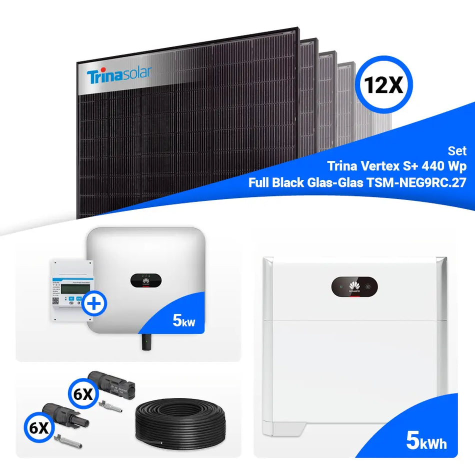 PV Komplettset 5 kWp – 12x Trina 440W Full Black Bifazial & Huawei SUN2000-5KTL-M1 mit Speicheroption