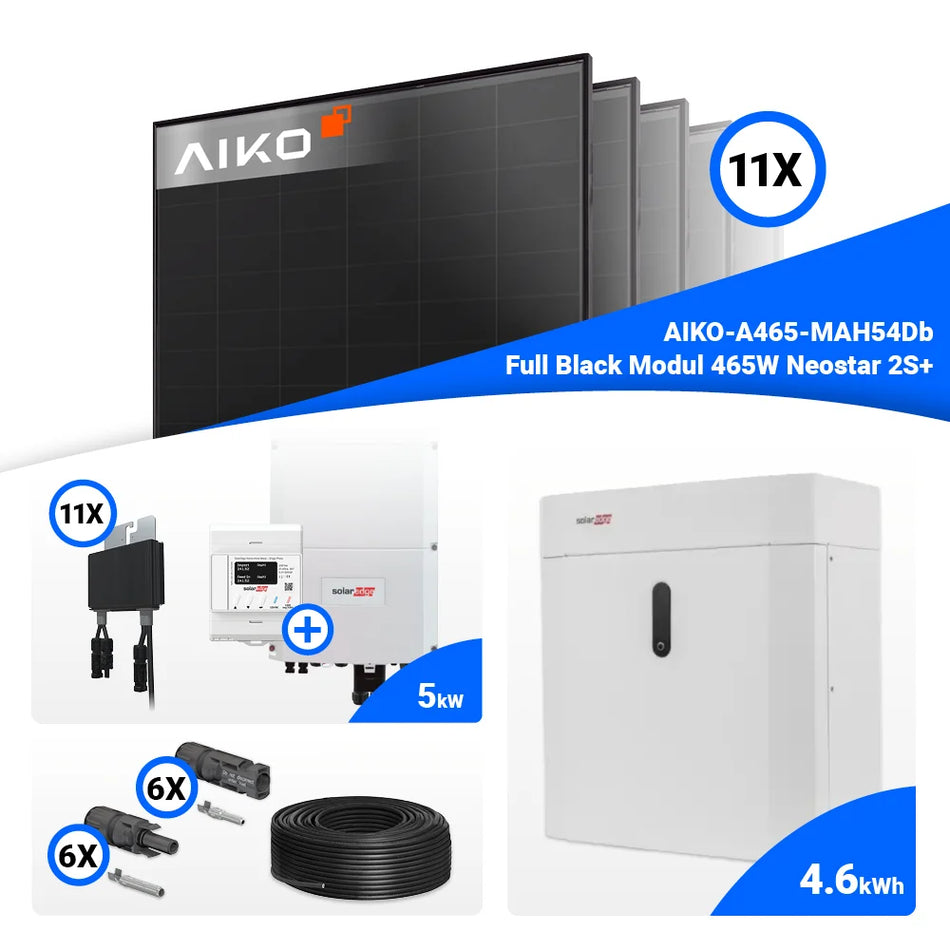 PV Komplettset 5 kWp – 11x Aiko 465W Full Black & Solaredge SE5K mit Speicheroption