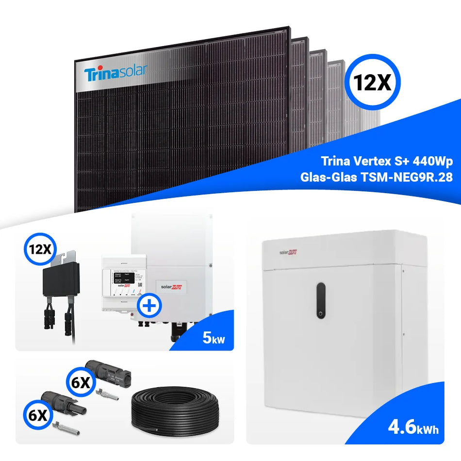 PV Komplettset 5 kWp – 12x Trina 440W Full Black Bifazial & Solaredge SE5K mit Speicheroption